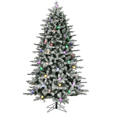 Fraser Hill Farm 7.5' White Tail Full Flocked Snowy Tree, Multi-Color G40 Lights