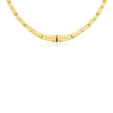 14K Yellow Gold Necklace with Graduated Greek Meander Motif Links (17 Inch)