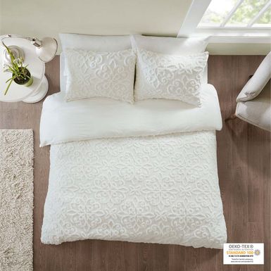 Off-White Sabrina 3 Piece Tufted Cotton Chenille Duvet Cover Set King/Cal King