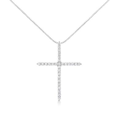 .925 Sterling Silver 3.0 cttw Prong Set Round-Cut Diamond Cross 18" Pendant Necklace (I-J Color, I2-I3 Clarity)