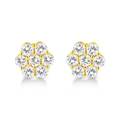 14K Yellow Gold 1/2 Cttw Brilliant Round Cut Diamond Floral Cluster Stud Earrings with Pushbacks (J-K Color, VS2-SI1 Clarity)