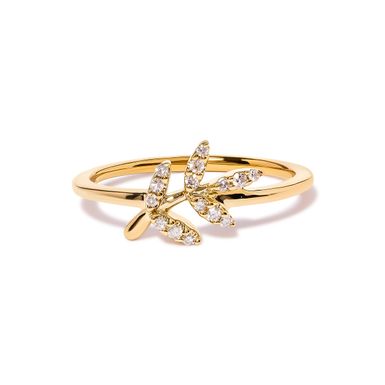 10K Yellow Gold 1/10 Cttw Diamond Leaf and Branch Ring (H-I Color, I1-I2 Clarity) - Ring Size 8