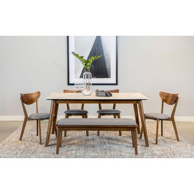 Everett 6-piece Faux Marble Top Dining Table Natural Walnut and Grey