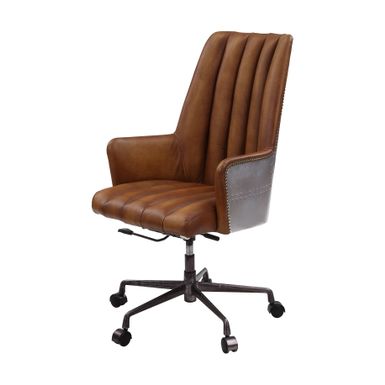 ACME Salvol Office Chair, Sahara Top Grain Leather & Aluminum