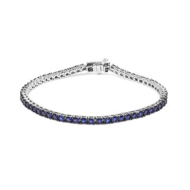 .925 Sterling Silver 5 3/4 Cttw Round Created Blue Sapphire Tennis Bracelet - 7.25" Inches