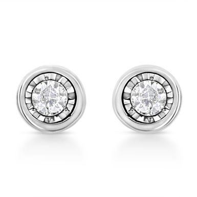 .925 Sterling Silver 1/10 Cttw Miracle-Set Diamond Circle Shape Stud Earrings (I-J Color, I2-I3 Clarity)