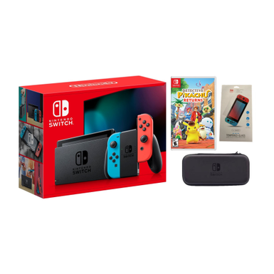 Nintendo Switch Neon + Detective Pikachu Returns Bundle with Accessories