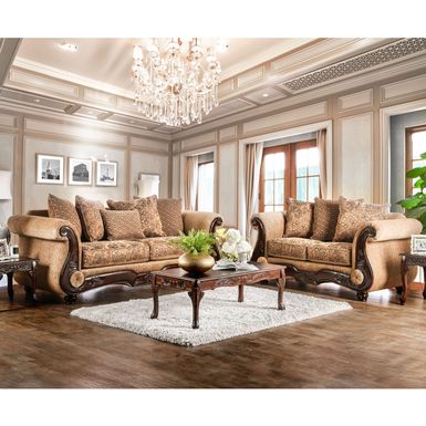 Traditional 2-Piece Upholstered Sofa set in Brown