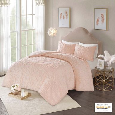 Blush Laetitia 3-Piece Tufted Cotton Chenille Medallion Comforter Set King/Cal King