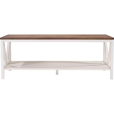 Walker Edison - Rectangular Farmhouse Solid Pine Wood Coffee Table - White Wash/Rustic Oak