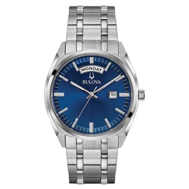 Bulova - Mens Surveyor Classic Silver-Tone Stainless Steel Watch Blue Dial