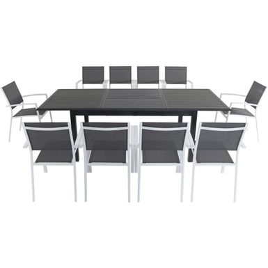 Cameron 11pc: 10 Aluminum Sling Chairs, 63-94" Aluminum Extension Table