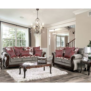 Traditional Chenille Rolled Arms 2-Piece Sofa Set in Light Gray