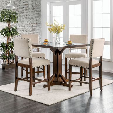 Transitional 5-Piece Counter Dining Set in Brown Cherry