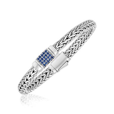 Sterling Silver Weave Motif Bracelet with Blue Sapphire Embellishments (7.5 Inch)