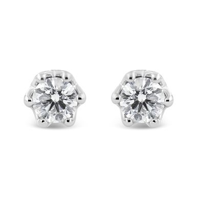 14K White Gold 1/2 Cttw Round Diamond Crown Stud Earring (I-J Color, I1-I2 Clarity)