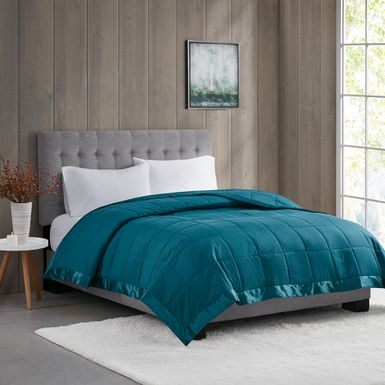 Teal Windom Lightweight Down Alternative Blanket with Satin Trim Full/Queen