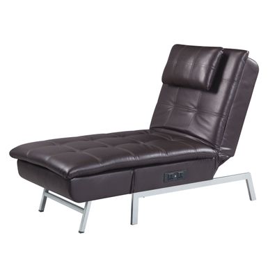 ACME Padilla Chaise Lounge w/Pillow & USB, Brown Synthetic Leather