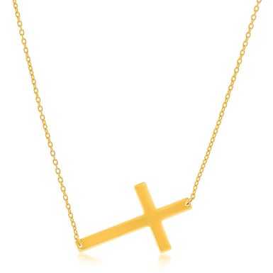 14k Yellow Gold Plain Cross Motif Necklace (18 Inch)