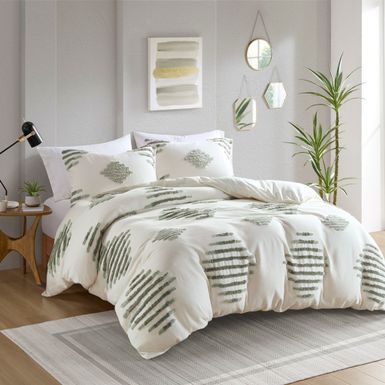 Green/Ivory Tahli 3 Piece Cotton Blend Chenille Duvet Cover Set King/Cal King