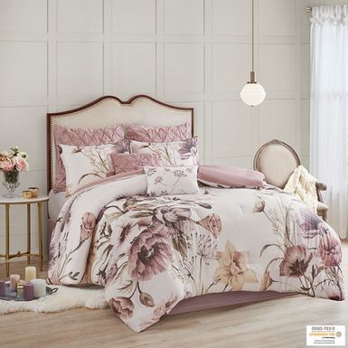 Blush Cassandra 8 Piece Cotton Printed Comforter Set Cal King