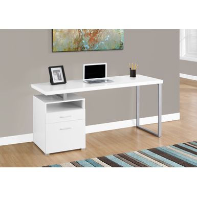 Computer Desk - 60"L / White / Silver Metal