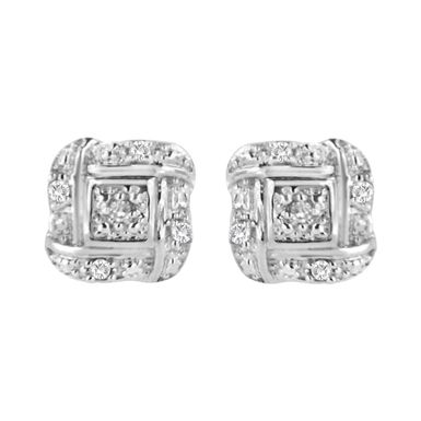 Sterling Silver Round Cut Diamond Square Stud Earrings (0.04 cttw, H-I Color, I2-I3 Clarity)