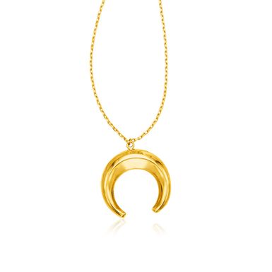 14k Yellow Gold Necklace with Domed Moon Motif Pendant (17 Inch)