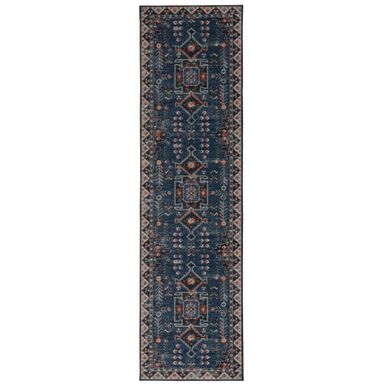 Walker Navy And Ivory 2X8 Washable Area Rug