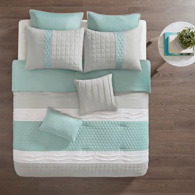 Seafoam/Grey Tinsley 8 Piece Comforter Set Queen