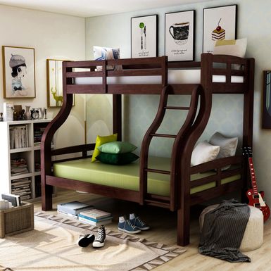 Transitional Wood Twin over Full Bunk Bed in Dark Walnut