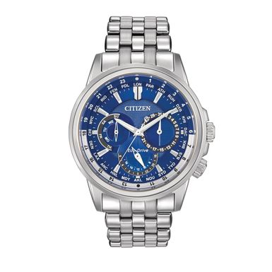 Citizen - Mens Calendrier Eco-Drive World Time Silver-Tone Watch Blue Dial