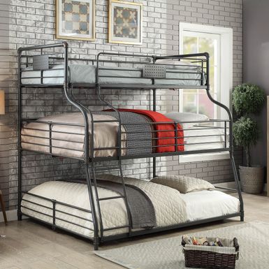 Industrial Metal Twin/Full/Queen Triple Bunk Bed in Black