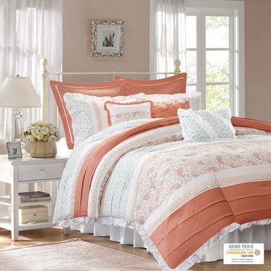 Coral Dawn 9 Piece Cotton Percale Comforter Set King