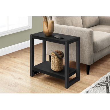 Accent Table/ Side/ End/ Narrow/ Small/ 2 Tier/ Living Room/ Bedroom/ Metal/ Laminate/ Black/ Contemporary/ Modern