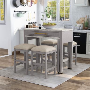 Rustic Wood 5-Piece Nested Counter Dining Table Set in Gray