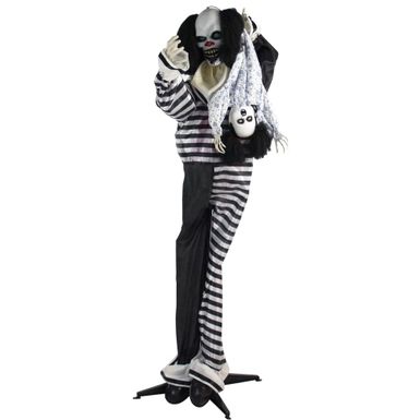 Life-Size Animatronic Talking Clown with Doll with Lights and Sound, Indoor or Covered Outdoor Halloween Decoration