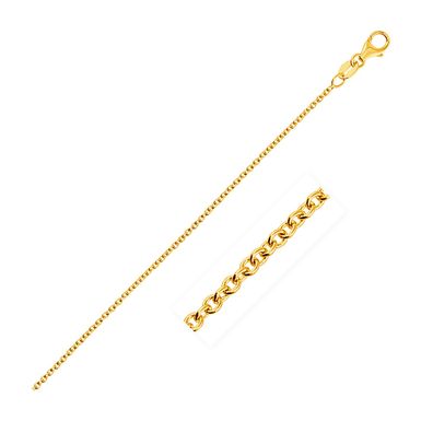 14k Yellow Gold Round Cable Link Chain 1.3mm (16 Inch)