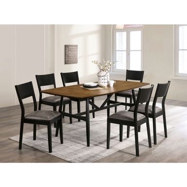 Mid-Century Modern Solid Wood 7-Piece Dining Table Set in Oak and Black