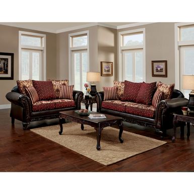 Traditional Brown Faux Leather 2-Piece Sofa Set