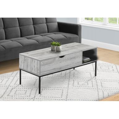 Coffee Table - 42"L / Lift-Top Grey / Black Metal