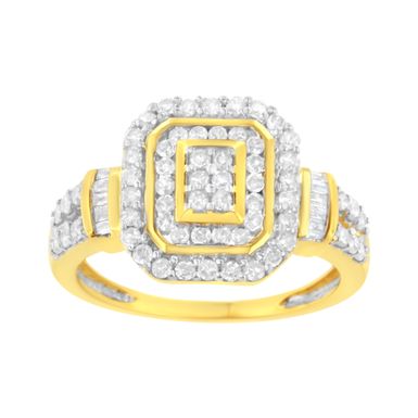 10K Yellow Gold Plated .925 Sterling Silver 3/4 Cttw Diamond Cluster Ring (I-J color, I1-I2 Clarity) - Size 7