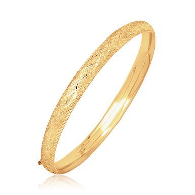 14k Yellow Gold Diamond Cut Design Dome Motif Children's Bangle (5.5 Inch)