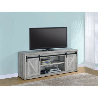 71-inch 3-shelf Sliding Doors TV Console Grey Driftwood