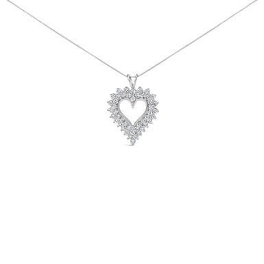 .925 Sterling Silver 3.00 Cttw Round Cut Diamond Cluster Heart 18" Pendant Necklace (K-L Color, I1-I2 Clarity)