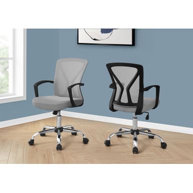 Office Chair/ Adjustable Height/ Swivel/ Ergonomic/ Armrests/ Computer Desk/ Work/ Metal/ Fabric/ Grey/ Chrome/ Contemporary/ Modern