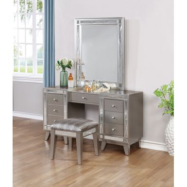 Leighton Vanity Desk and Stool Metallic Mercury