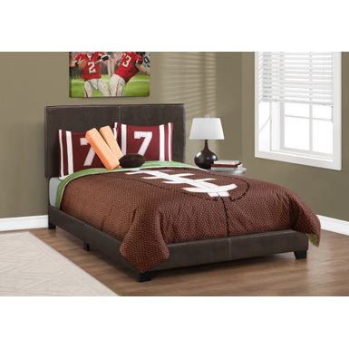 Bed/ Full Size/ Platform/ Bedroom/ Frame/ Upholstered/ Pu Leather Look/ Wood Legs/ Brown/ Transitional