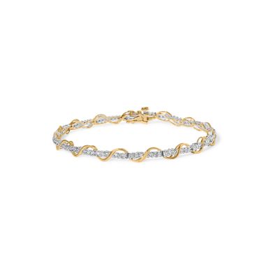 10k Two-Tone Gold 1/2 Cttw Diamond Spiral Over Link Bracelet (I-J Color, I2-I3 Clarity) 7" Inches