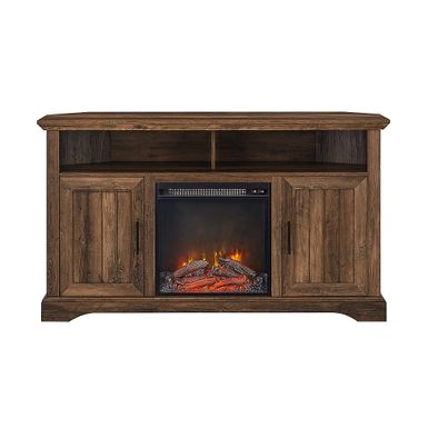 Walker Edison - Groove Two Door Farmhouse Fireplace Corner TV Stand for Most TVs up to 60 - Rustic Oak